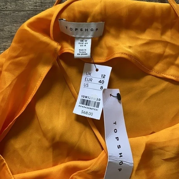 Topshop NWT Gold Orange Cowl Satin Slip On Midi Dress Size 8 - Picture 9 of 13